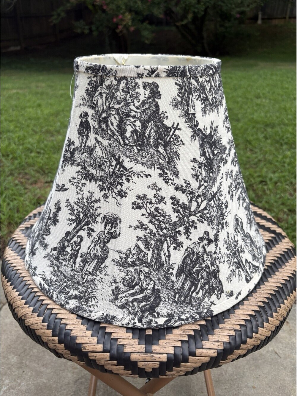 Black & White Fabric Bell Clip-On Lamp Shade, French Farm Theme